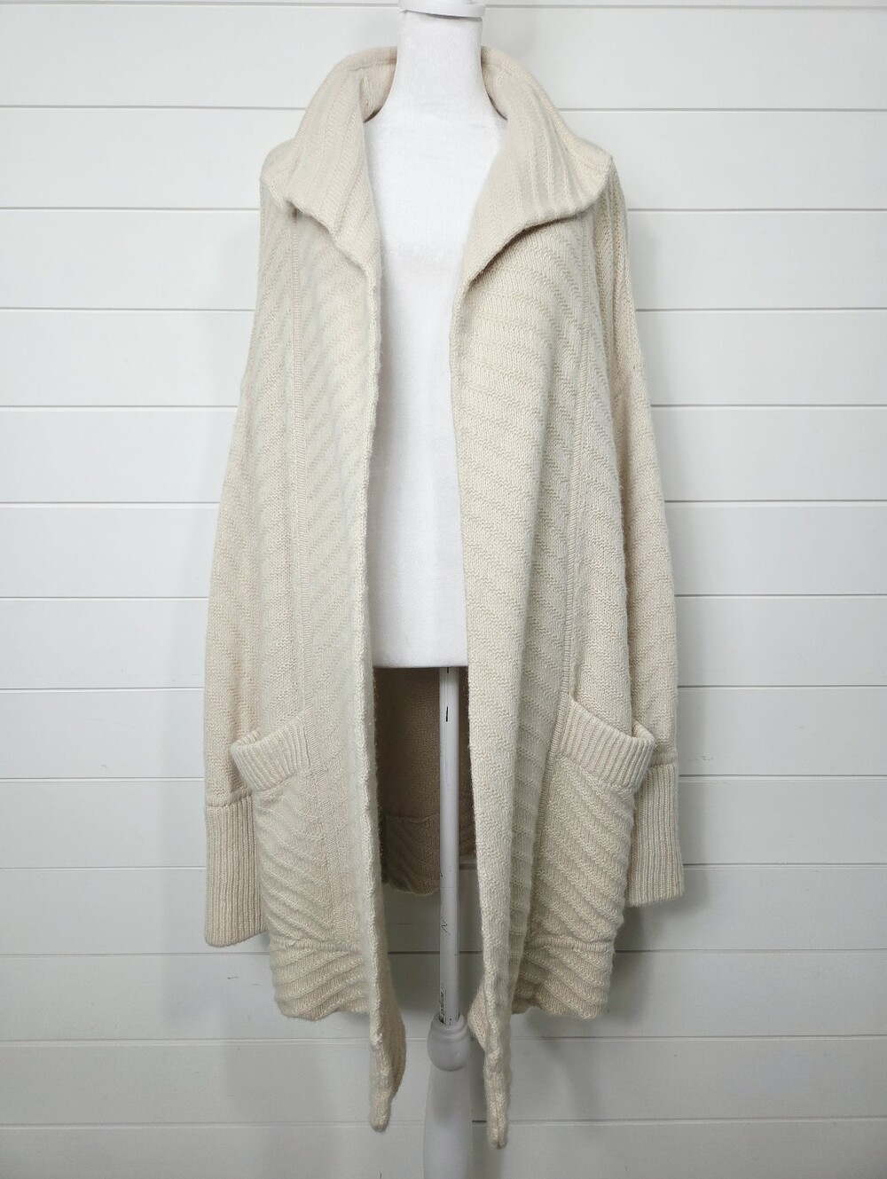 Tahari Cream Open-Front Knit Cardigan Wool Blend Sweater size M